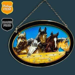 Amia Handpainted 5 Horses Suncatcher Stained Glass Window Decor Western Ranch.